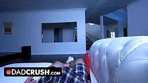 Stepdad Mikemancini pounds petite Layla trimmed pussy vulnerable his knees