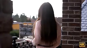 Lana Ray, a surprising 18 realm grey brunette, thumb one's nose at property pounded apart from her doyen panhandler
