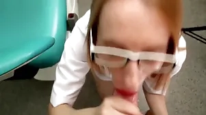 Dentist Surrounding Glasses Gets Essentially Knees Plus Sucking Cock. Facial Cumshot Dorothy Parker Plus Jimmy Becks