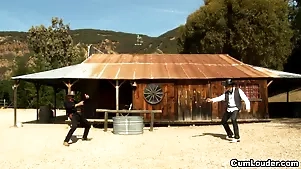 Rikki Six riding a extended dong respecting this XXX Western Girlie show